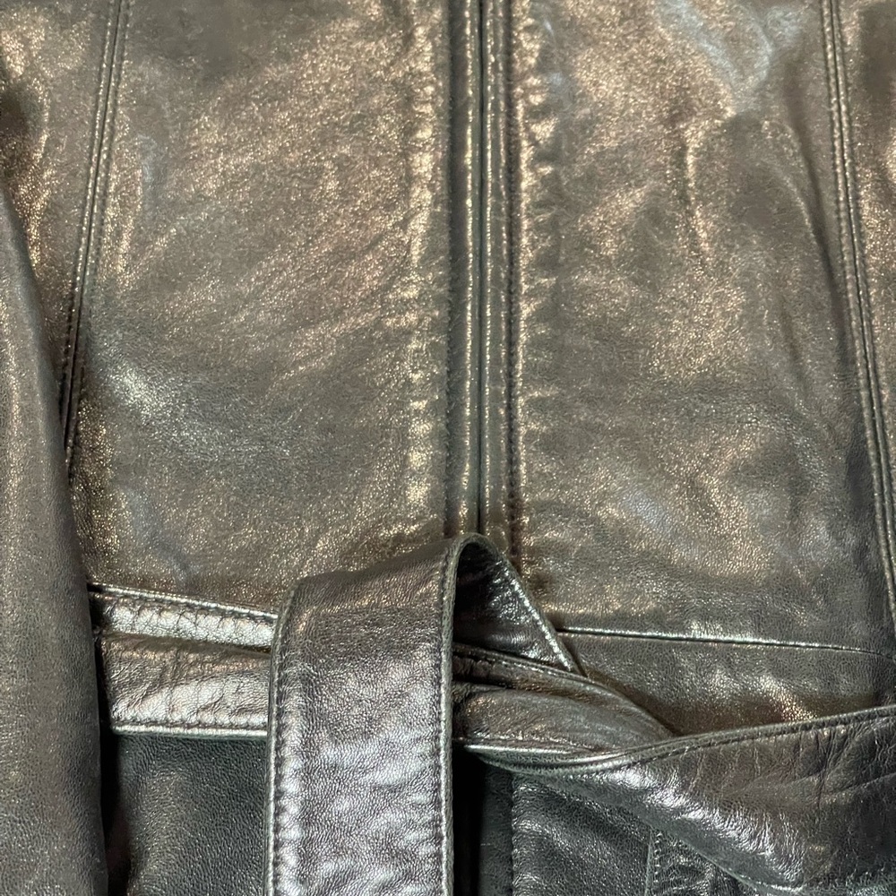 Adler Collection Genuine Lambskin Leather Jacket Belted Coat Black Size Medium - Picture 6 of 16